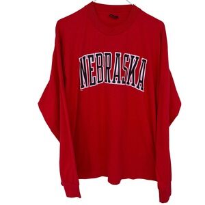 Vintage 90s Nebraska T Shirt Men's XL Red Spellout Long Sleeve NCAA College BEST
